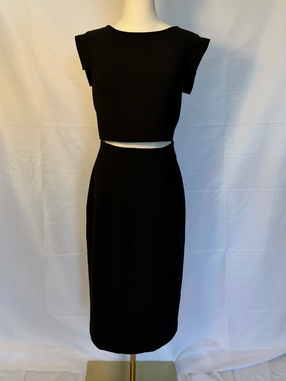 Black Halo Black Midi Pencil Dress with Cutout Waist
